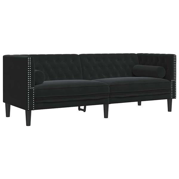Grote foto vidaxl chesterfieldbank met kussen zwart 194 x 74.5 x 70.5 cm fluweel huis en inrichting bankstellen