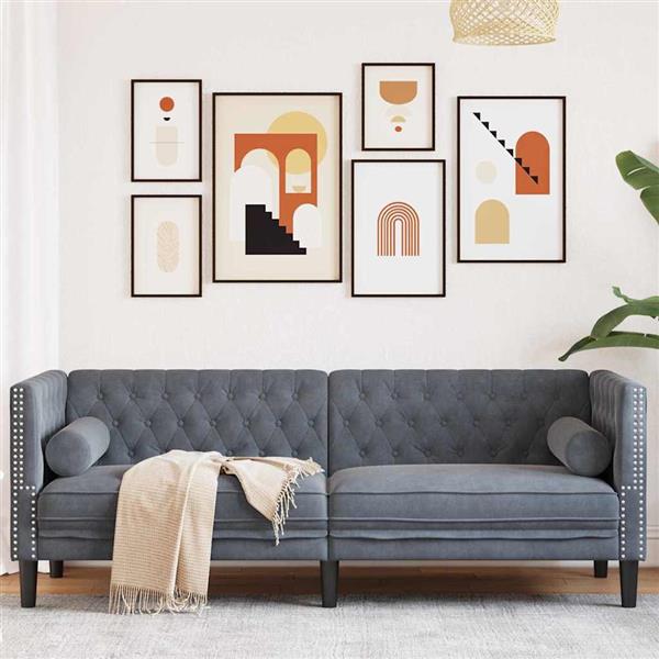 Grote foto vidaxl chesterfieldbank donkergrijs 194 x 74.5 x 70.5 cm fluweel huis en inrichting bankstellen