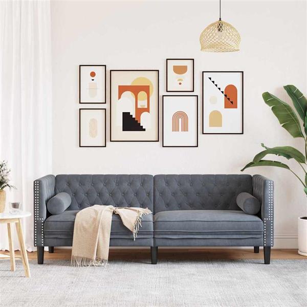 Grote foto vidaxl chesterfieldbank donkergrijs 194 x 74.5 x 70.5 cm fluweel huis en inrichting bankstellen