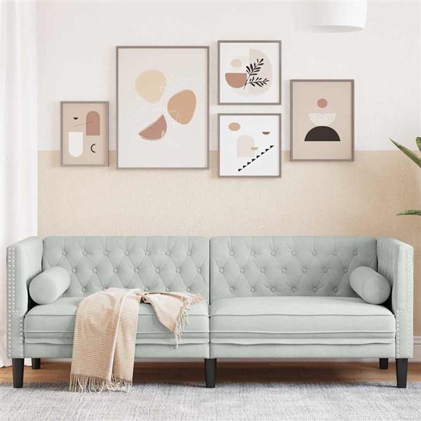 Grote foto vidaxl chesterfieldbank anders lichtgrijs 194 x 74.5 x 70.5 cm fluweel huis en inrichting bankstellen