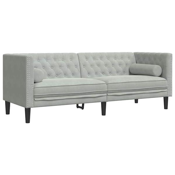 Grote foto vidaxl chesterfieldbank anders lichtgrijs 194 x 74.5 x 70.5 cm fluweel huis en inrichting bankstellen