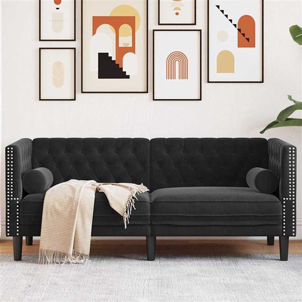 Grote foto vidaxl chesterfieldbank met kussen zwart 174 x 74.5 x 70.5 cm fluweel huis en inrichting bankstellen