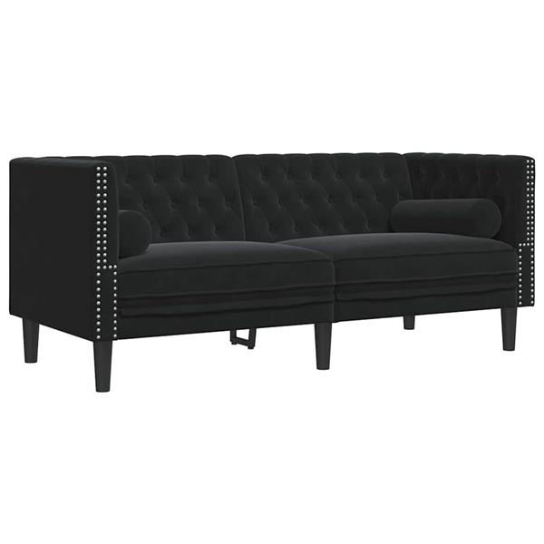 Grote foto vidaxl chesterfieldbank met kussen zwart 174 x 74.5 x 70.5 cm fluweel huis en inrichting bankstellen