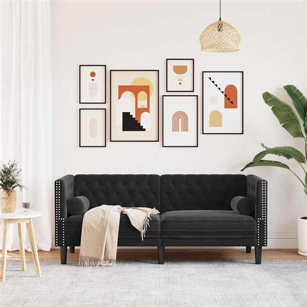 Grote foto vidaxl chesterfieldbank met kussen zwart 174 x 74.5 x 70.5 cm fluweel huis en inrichting bankstellen