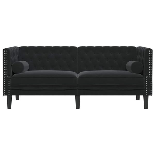 Grote foto vidaxl chesterfieldbank met kussen zwart 174 x 74.5 x 70.5 cm fluweel huis en inrichting bankstellen