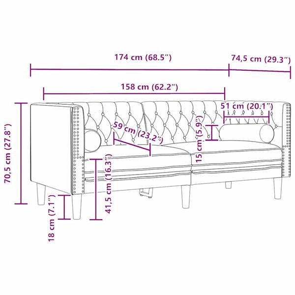 Grote foto vidaxl chesterfieldbank anders lichtgrijs 174 x 74.5 x 70.5 cm fluweel huis en inrichting bankstellen