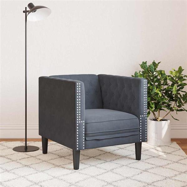 Grote foto vidaxl chesterfield bank stoel donkergrijs 71 x 74.5 x 70.5 cm fluweel huis en inrichting bankstellen
