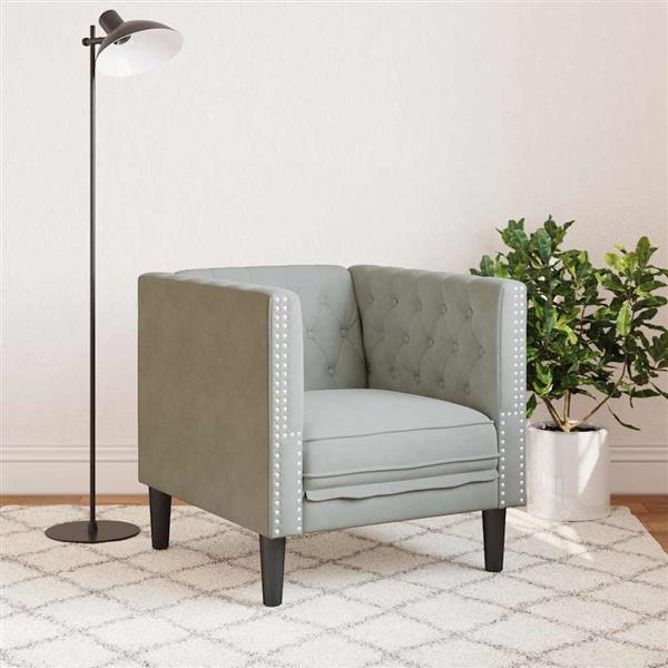 Grote foto vidaxl chesterfield bank stoel lichtgrijs 71 x 74.5 x 70.5 cm fluweel huis en inrichting bankstellen