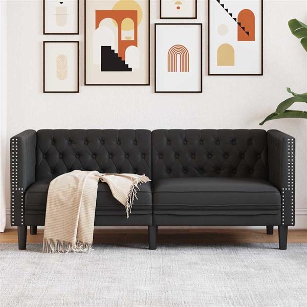 Grote foto vidaxl chesterfieldbank geruit zwart 174 x 74.5 x 70.5 cm kunstleer huis en inrichting bankstellen