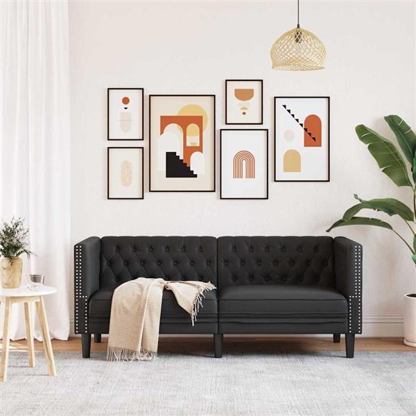 Grote foto vidaxl chesterfieldbank geruit zwart 174 x 74.5 x 70.5 cm kunstleer huis en inrichting bankstellen