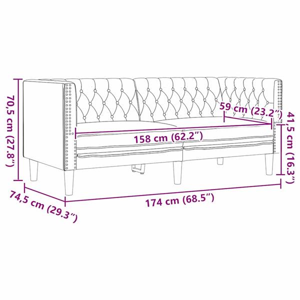 Grote foto vidaxl chesterfieldbank geruit zwart 174 x 74.5 x 70.5 cm kunstleer huis en inrichting bankstellen
