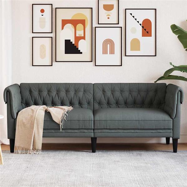 Grote foto vidaxl chesterfieldbank anders donkergrijs 201.5 x 74.5 x 74.5 cm stof huis en inrichting bankstellen