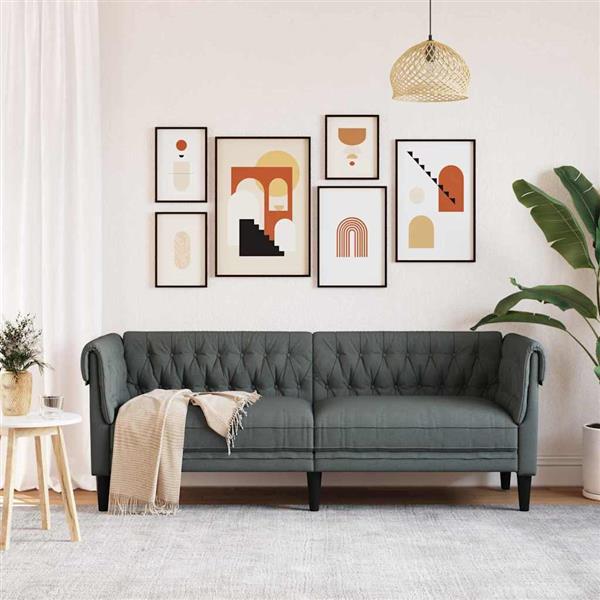 Grote foto vidaxl chesterfieldbank anders donkergrijs 201.5 x 74.5 x 74.5 cm stof huis en inrichting bankstellen