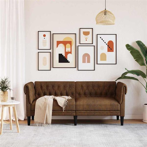 Grote foto vidaxl chesterfieldbank bruin 182.5 x 74.5 x 74.5 cm faux suede leer huis en inrichting bankstellen