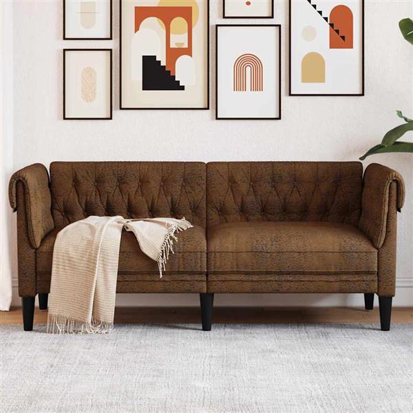 Grote foto vidaxl chesterfieldbank bruin 182.5 x 74.5 x 74.5 cm faux suede leer huis en inrichting bankstellen
