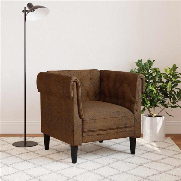 Grote foto vidaxl chesterfield bank stoel met kussen bruin 78.5 x 74.5 x 74.5 cm huis en inrichting bankstellen
