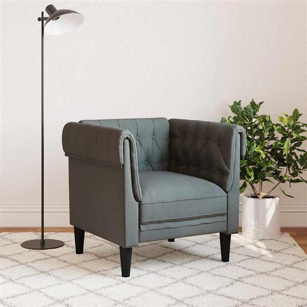 Grote foto vidaxl chesterfield bank stoel donkergrijs 78.5 x 74.5 x 74.5 cm stof huis en inrichting bankstellen