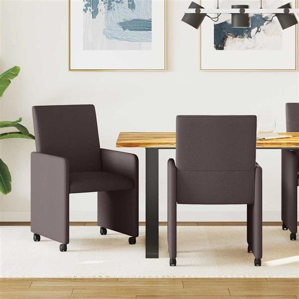 Grote foto vidaxl eetstoelen met wiel 2 pcs donkerbruin 57 x 66 x 94 cm stof huis en inrichting stoelen