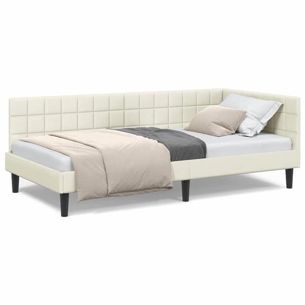 Grote foto vidaxl hoekbedframe met hoofdeinde cr me 100 x 200 cm fluweel antiek en kunst stoelen en banken