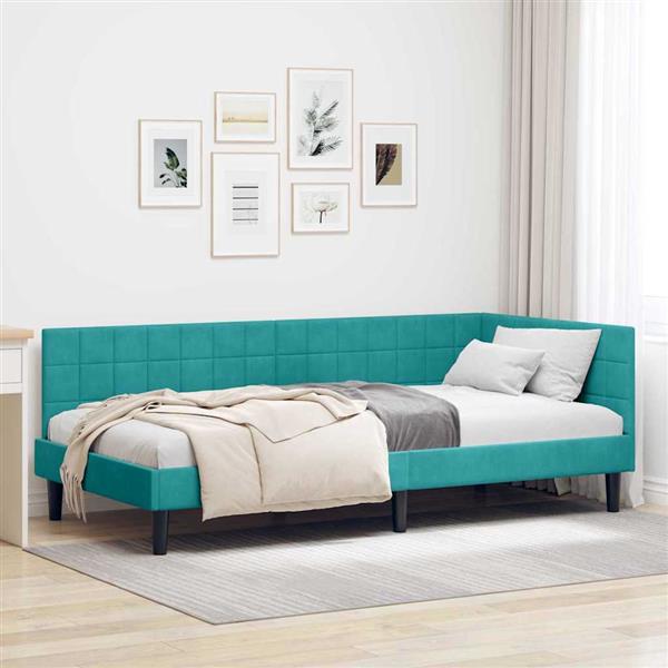 Grote foto vidaxl hoekbedframe met hoofdeinde turquoise 90 cm x 200 cm stof antiek en kunst stoelen en banken