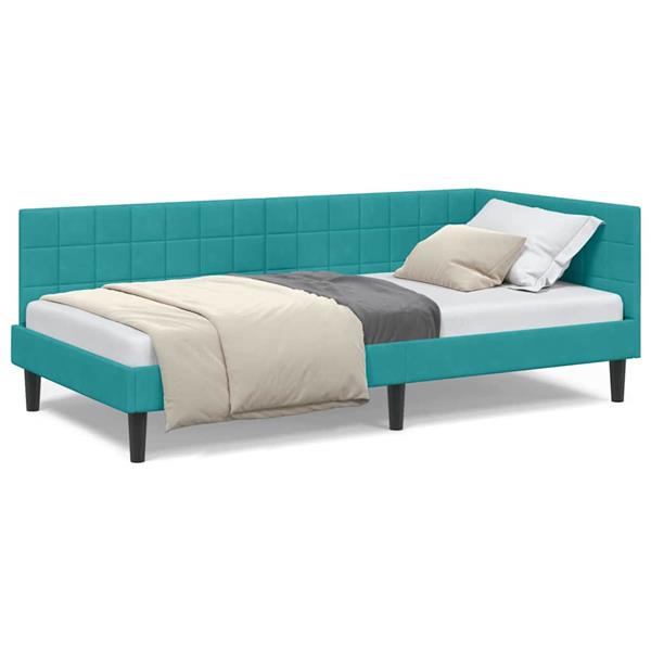 Grote foto vidaxl hoekbedframe met hoofdeinde turquoise 90 cm x 200 cm stof antiek en kunst stoelen en banken