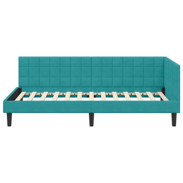 Grote foto vidaxl hoekbedframe met hoofdeinde turquoise 90 cm x 200 cm stof antiek en kunst stoelen en banken