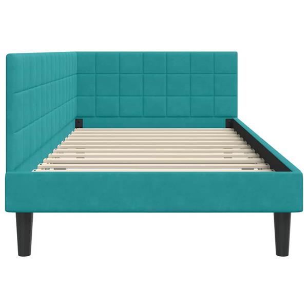 Grote foto vidaxl hoekbedframe met hoofdeinde turquoise 90 cm x 200 cm stof antiek en kunst stoelen en banken