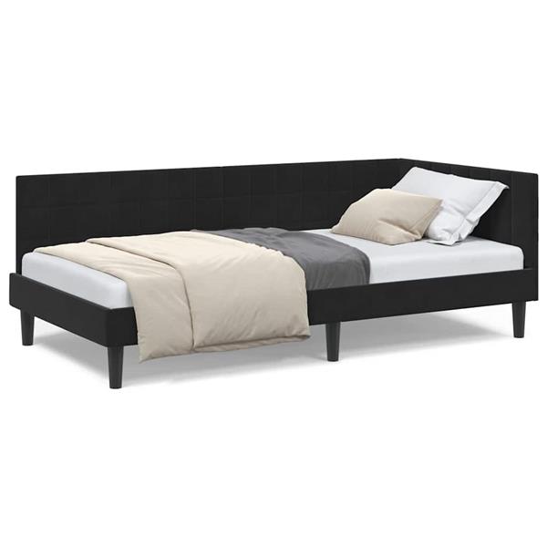 Grote foto vidaxl hoekbedframe met hoofdeinde zwart 90 x 200 cm fluweel antiek en kunst stoelen en banken