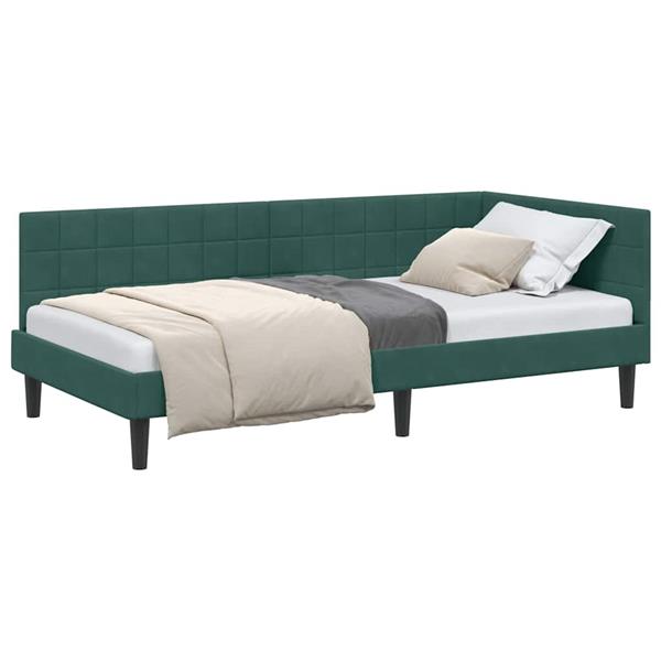 Grote foto vidaxl hoekbedframe met hoofdeinde donkergroen 90 x 200 cm fluweel antiek en kunst stoelen en banken