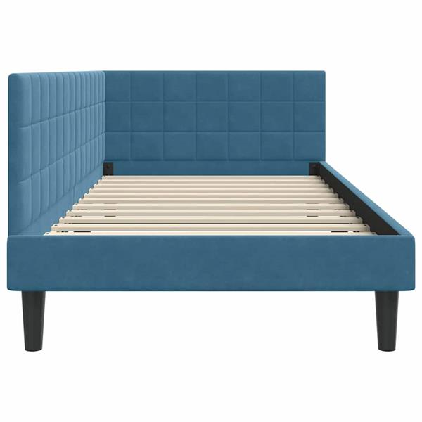 Grote foto vidaxl hoekbedframe met hoofdeinde blauw 90 x 200 cm fluweel antiek en kunst stoelen en banken