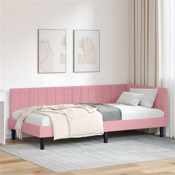Grote foto vidaxl hoekbedframe met hoofdeinde roze 90 x 190 cm fluweel antiek en kunst stoelen en banken