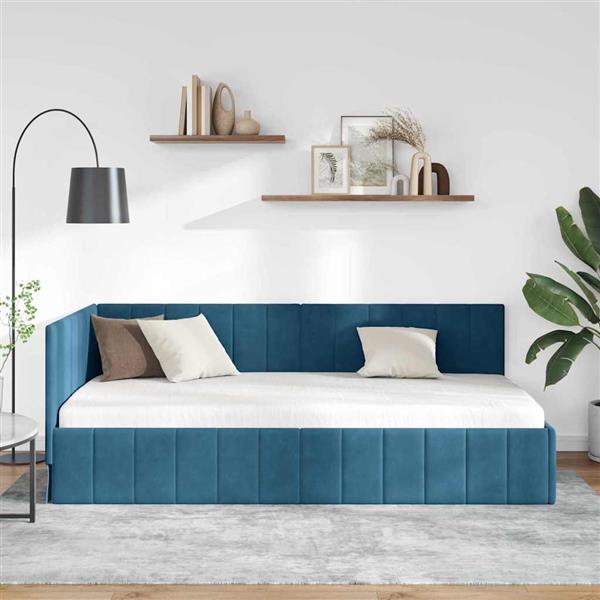Grote foto vidaxl hoekbedframe met hoofdeinde blauw 90 cm x 200 cm stof antiek en kunst stoelen en banken