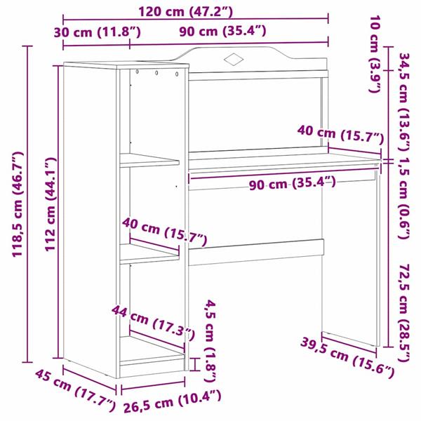 Grote foto vidaxl schoolbord bureau wit en grijs 120 x 45 x 118 5 cm bewerkt hout huis en inrichting stoelen