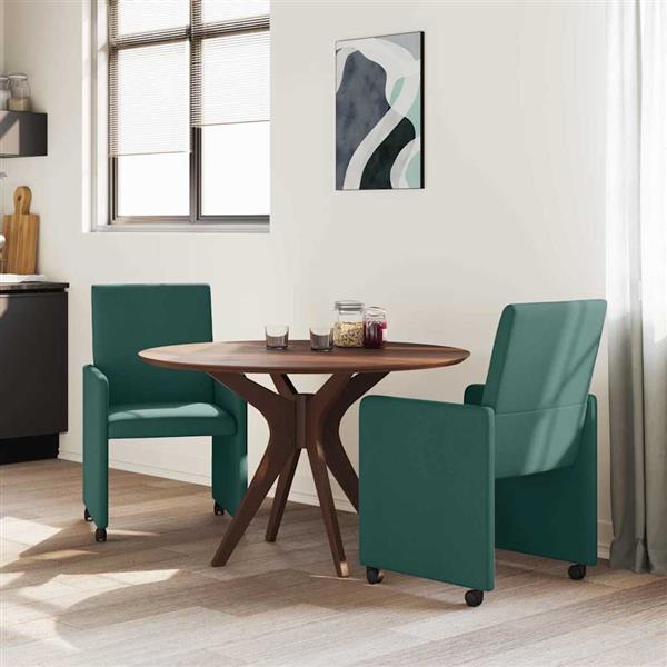 Grote foto vidaxl eetstoelen met wiel 2 pcs donkergroen 57 x 66 x 94 cm stof huis en inrichting stoelen
