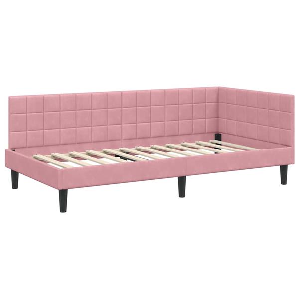 Grote foto vidaxl hoekbedframe met hoofdeinde roze 100 cm x 200 cm stof antiek en kunst stoelen en banken