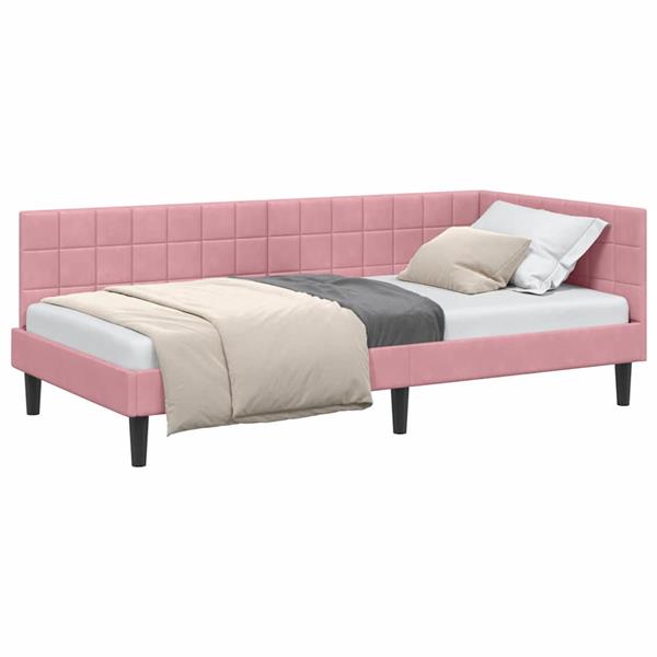 Grote foto vidaxl hoekbedframe met hoofdeinde roze 100 cm x 200 cm stof antiek en kunst stoelen en banken