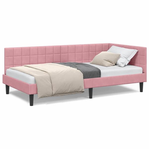 Grote foto vidaxl hoekbedframe met hoofdeinde roze 100 cm x 200 cm stof antiek en kunst stoelen en banken