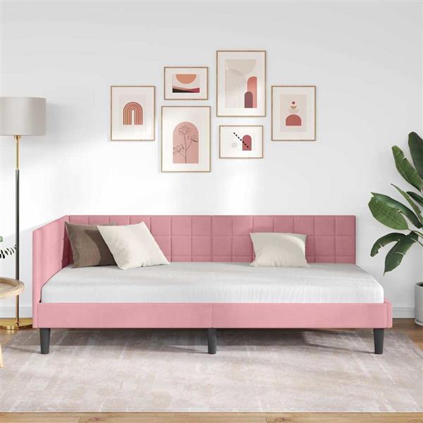 Grote foto vidaxl hoekbedframe met hoofdeinde roze 100 cm x 200 cm stof antiek en kunst stoelen en banken