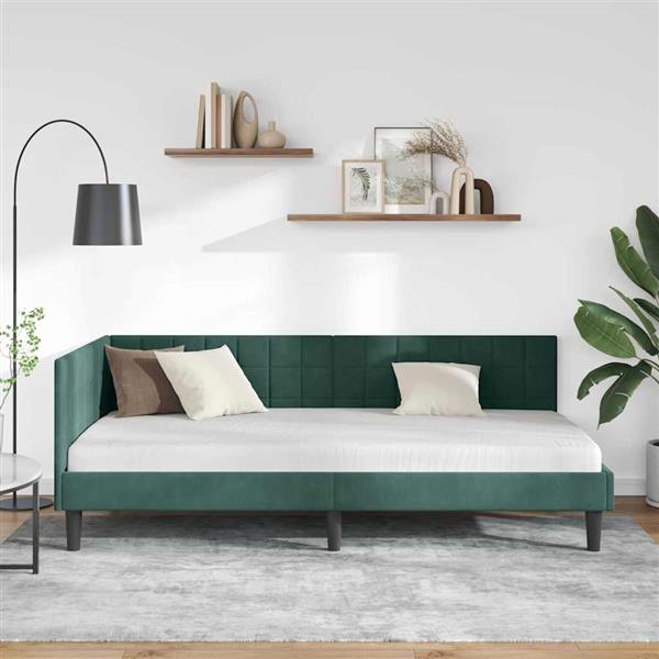 Grote foto vidaxl hoekbedframe met hoofdeinde donkergroen 90 x 190 cm fluweel antiek en kunst stoelen en banken