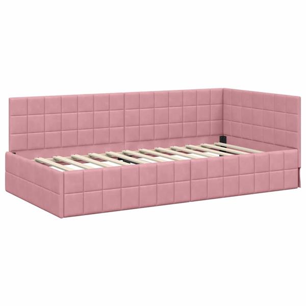 Grote foto vidaxl hoekbedframe met hoofdeinde roze 100 x 200 cm fluweel antiek en kunst stoelen en banken