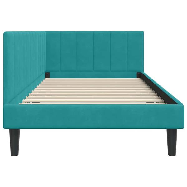 Grote foto vidaxl hoekbedframe met hoofdeinde turquoise 100 x 200 cm fluweel antiek en kunst stoelen en banken