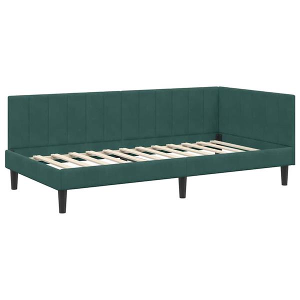 Grote foto vidaxl hoekbedframe met hoofdeinde donkergroen 90 x 200 cm fluweel antiek en kunst stoelen en banken