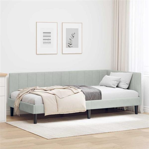 Grote foto vidaxl hoekbedframe met hoofdeinde lichtgrijs 90 x 190 cm fluweel antiek en kunst stoelen en banken