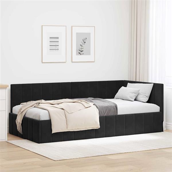 Grote foto vidaxl hoekbedframe met hoofdeinde zwart 90 x 200 cm fluweel antiek en kunst stoelen en banken
