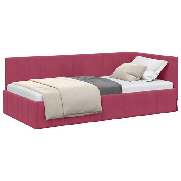 Grote foto vidaxl hoekbedframe met hoofdeinde wijnrood 90 x 200 cm fluweel antiek en kunst stoelen en banken