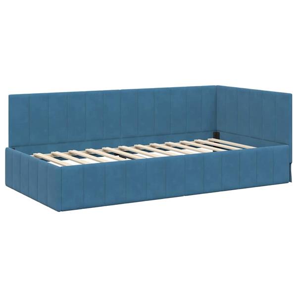 Grote foto vidaxl hoekbedframe met hoofdeinde blauw 90 cm x 200 cm stof antiek en kunst stoelen en banken