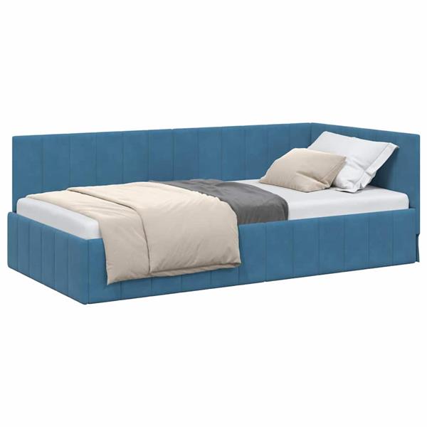 Grote foto vidaxl hoekbedframe met hoofdeinde blauw 90 cm x 200 cm stof antiek en kunst stoelen en banken