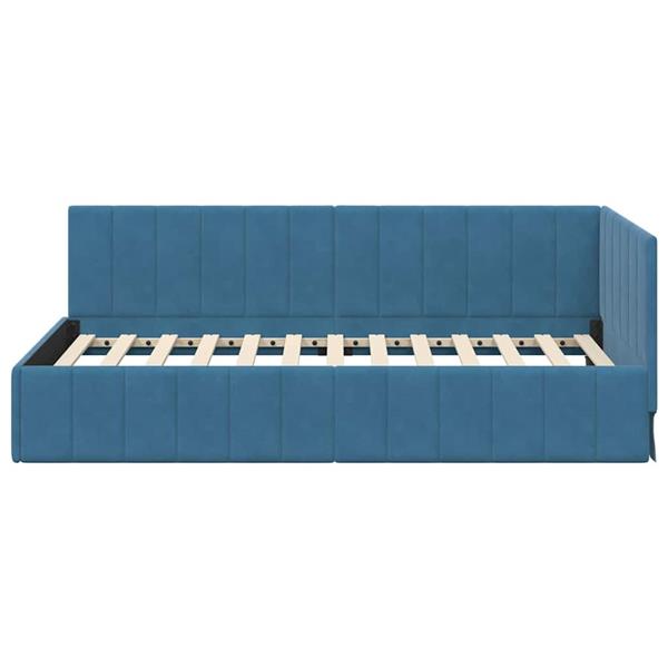 Grote foto vidaxl hoekbedframe met hoofdeinde blauw 90 cm x 200 cm stof antiek en kunst stoelen en banken