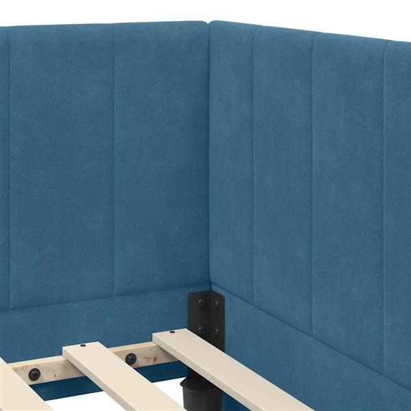 Grote foto vidaxl hoekbedframe met hoofdeinde blauw 90 cm x 200 cm stof antiek en kunst stoelen en banken