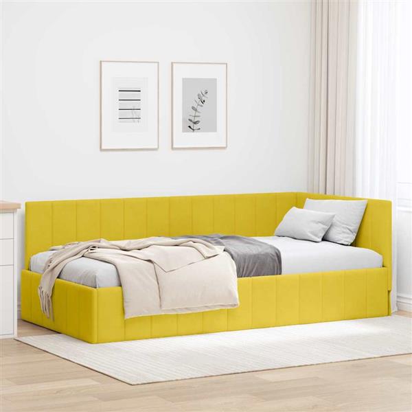 Grote foto vidaxl hoekbedframe met hoofdeinde geel 90 x 190 cm fluweel antiek en kunst stoelen en banken